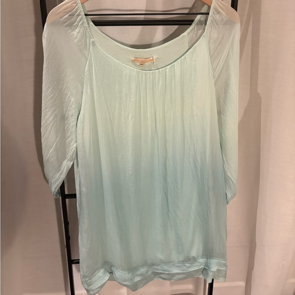 Prontomoda Giusy 100% Silk Mint Green Ombré Mini Dress, Size XS